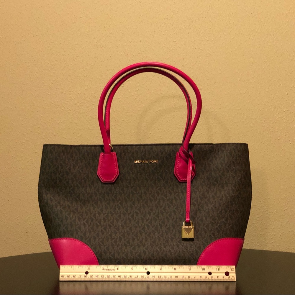 Authentic Michael Kors Brown Purse with Pink Accents - Like New!